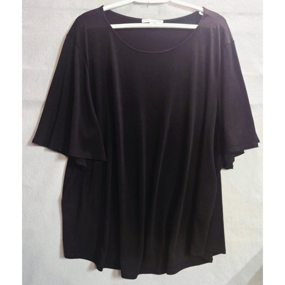 Green Envelope Los Angeles Black Flutter Sleeve Scoop Neck Knit Top Women's